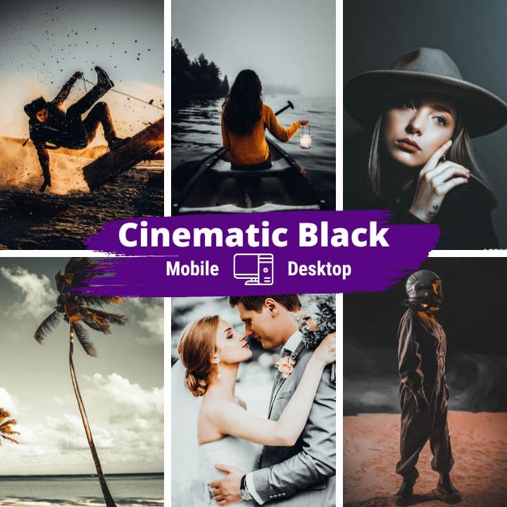 12 Cinematic Black Lightroom Presets Desktop & Mobile